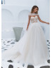 Ivory Lace Tulle Sheer Corset Wedding Dress With Cape